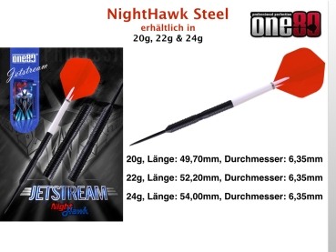 One80 Night Hawk Jetstream 90% Tungsten Steeldart 22 Gramm Schwarz